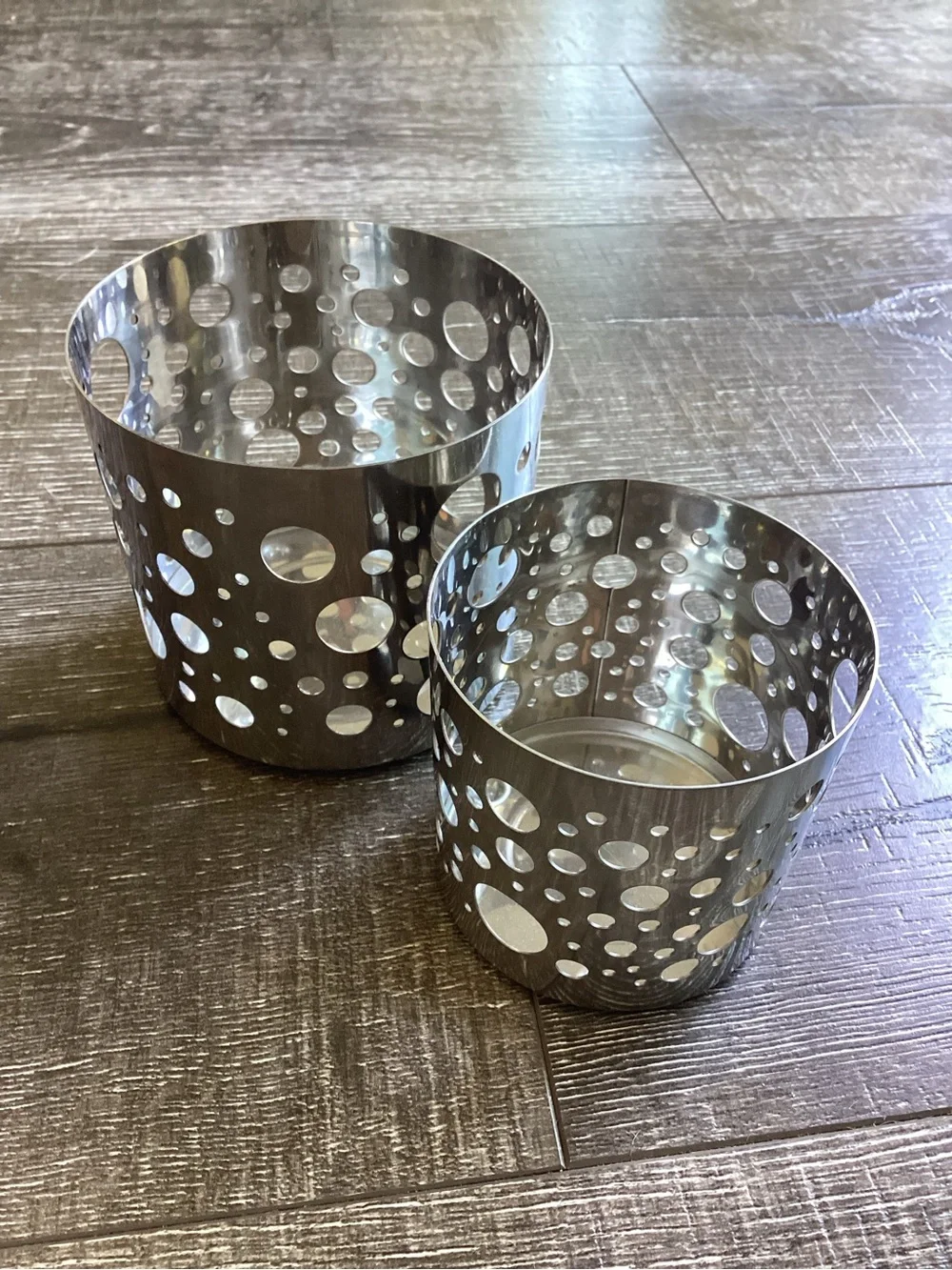 IKEA Stainless Cutout Votive Tealight Candle Holders Set of 2 Geometric Modern